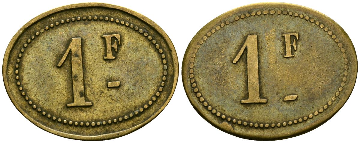 Франция 1 франк XIX-XX век ресторанный жетон латунь 4166-724
