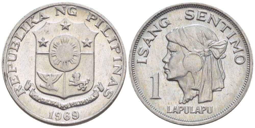 Филиппины 1 сентимо 1969 вождь острова Мактан Лапу-Лапу KM 196 алюминий 4528-835