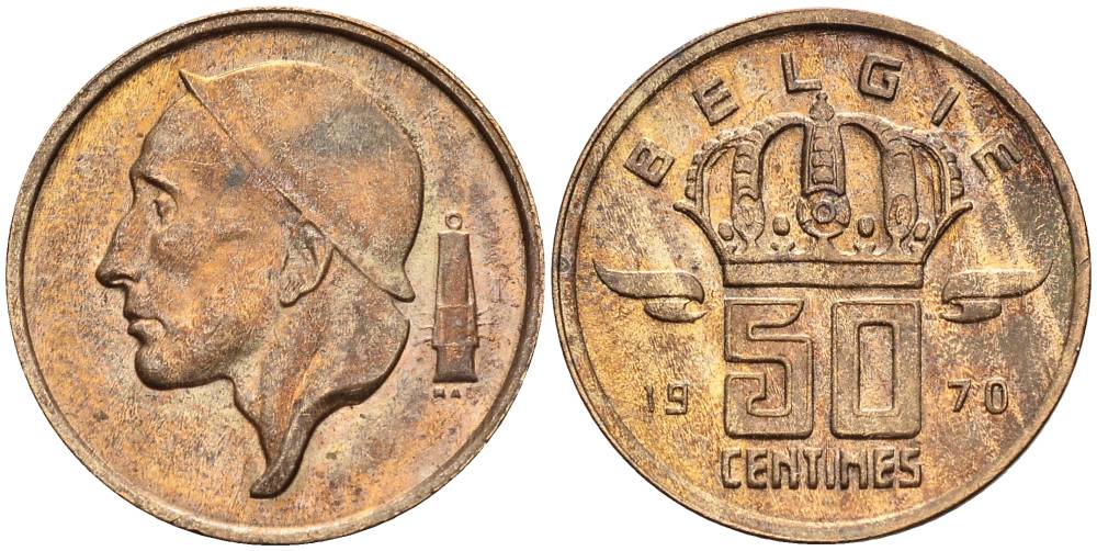 Бельгия 50 сантимов 1970 Belgie, Бодуэн I (1951-1993) KM 149.1 бронза 4528-945