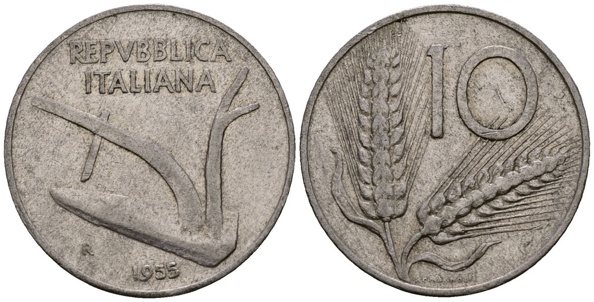 Италия 10 лир 1955 KM 93 алюминий 4138-545