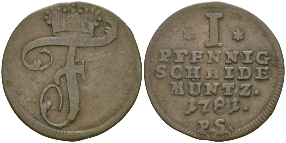 Вальдек-Пирмонт 1 пфенниг 1787 PS KM 42 медь 99-816