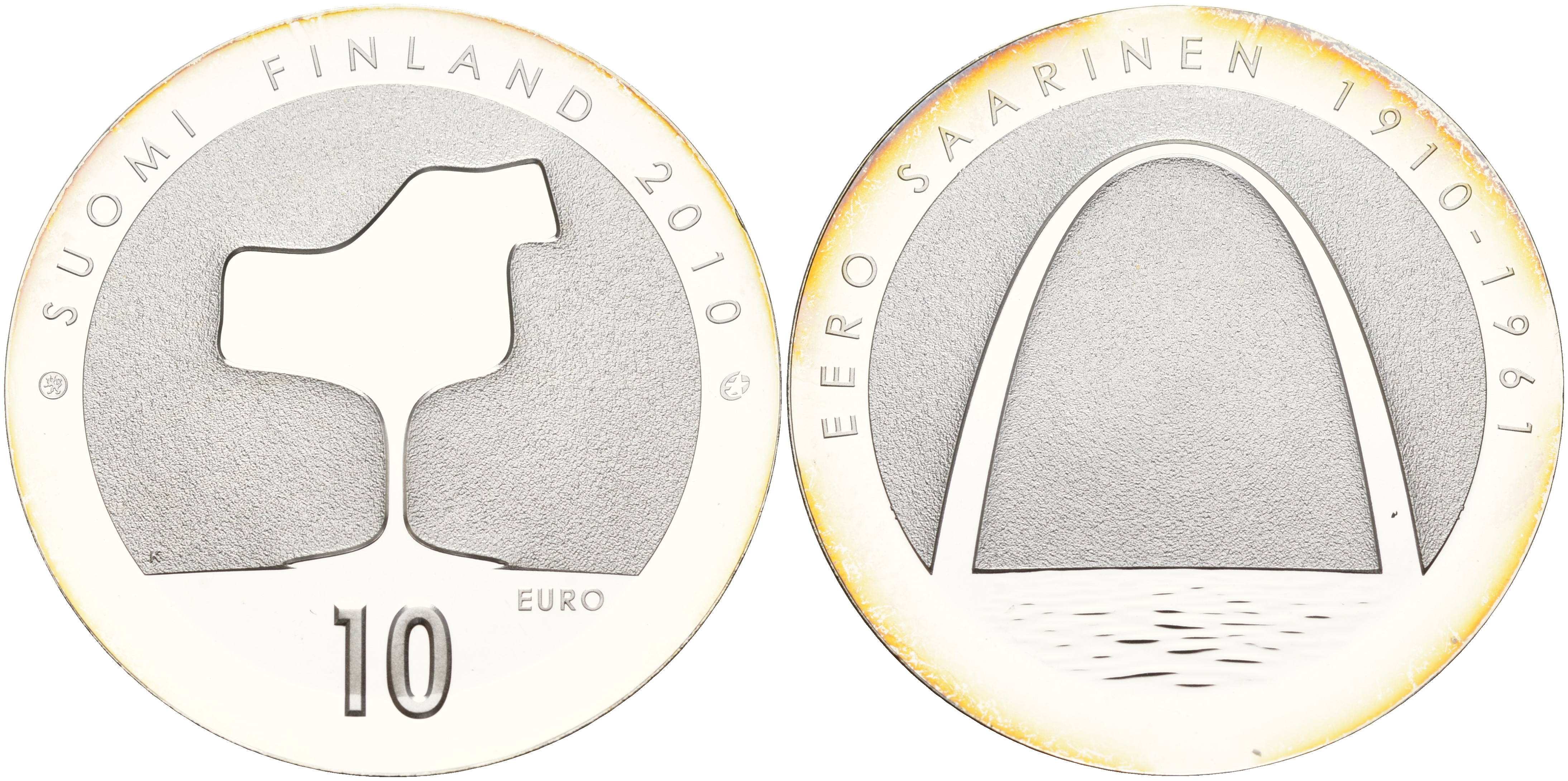 Финляндия 10 евро 2010 Элиэль Сааринен, архитектор KM 151 серебро  PROOF 11-266-31
