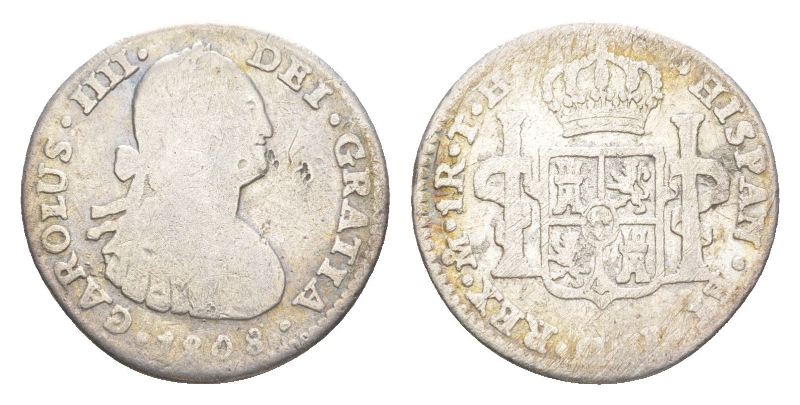 Мексика 1 реал 1808 Mo, Карл IV (1788-1808) KM 81 серебро 603-833