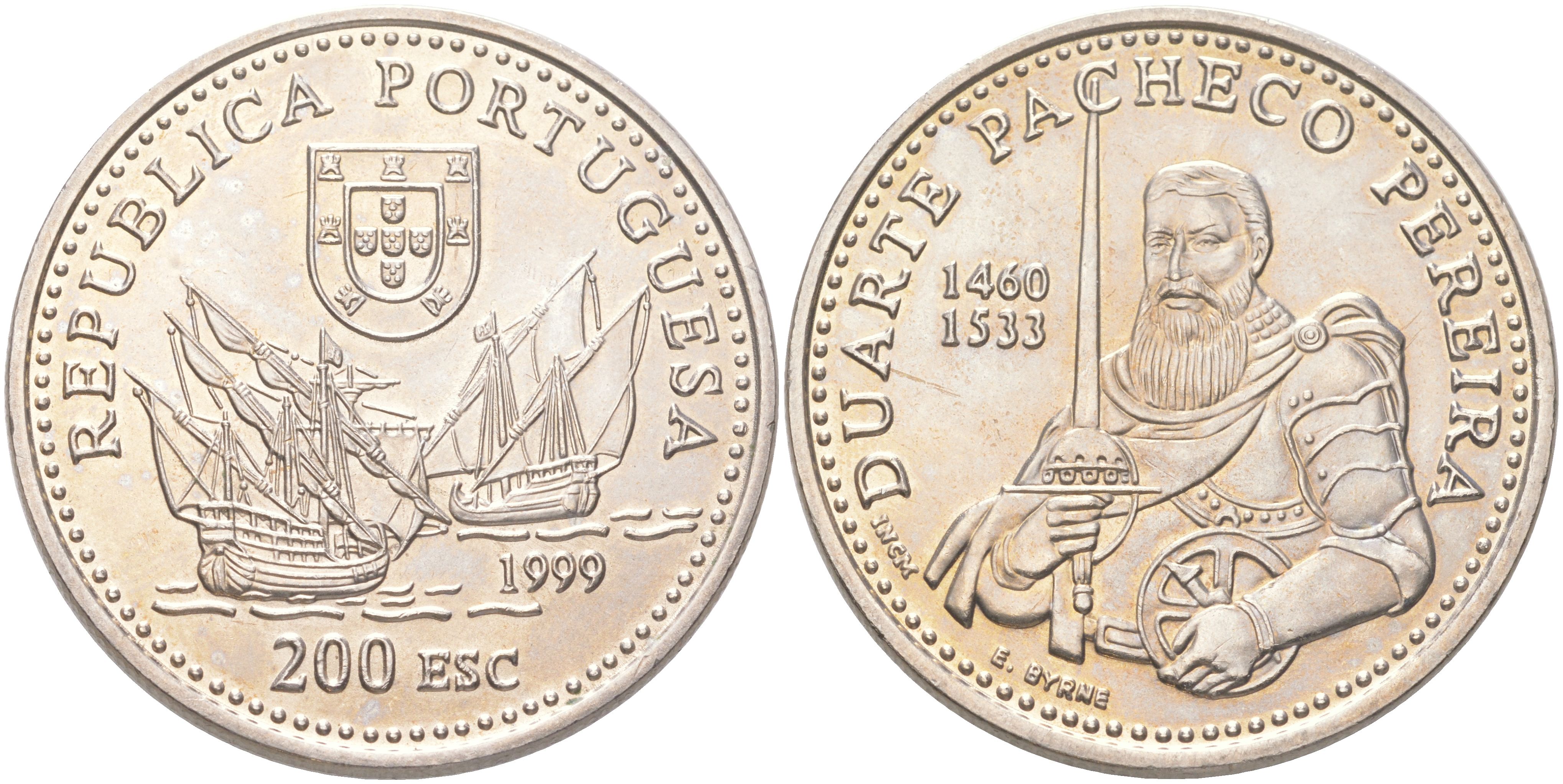 Португалия 200 эскудо 1999 Дуарте Пачеко Перейра KM 719 медно-никель UNC 4677-514