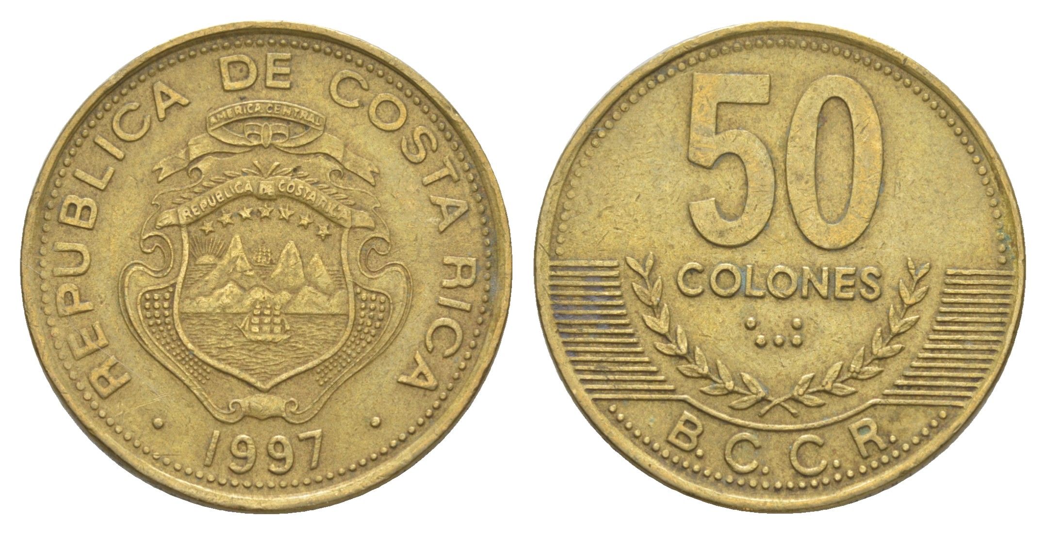 Коста-Рика 50 колонов 1997 KM 231 алюминиевая бронза 4635-1142