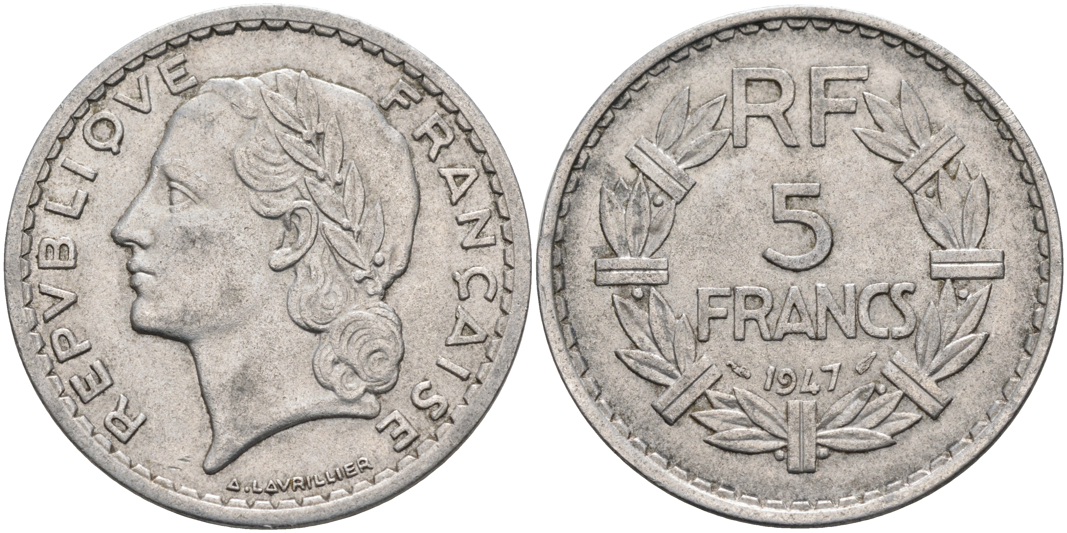 ФРАНЦИЯ 5 ФРАНКОВ 1947 OPEN 9 KM 888b.1 алюминий 4590-525