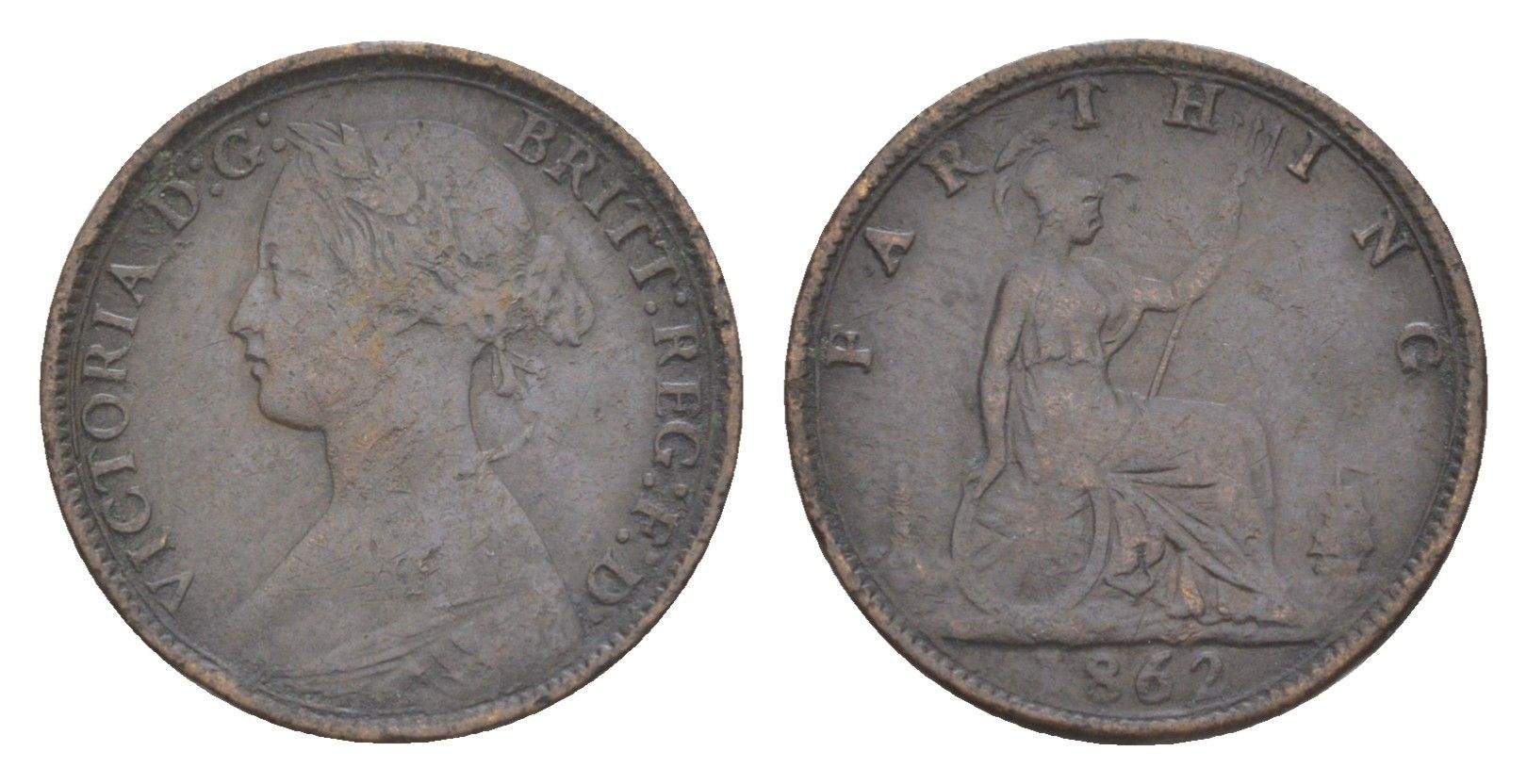 Великобритания 1 фартинг 1862 Виктория (1837-1901) KM 747.2, Spink 3958 бронза 4630-145