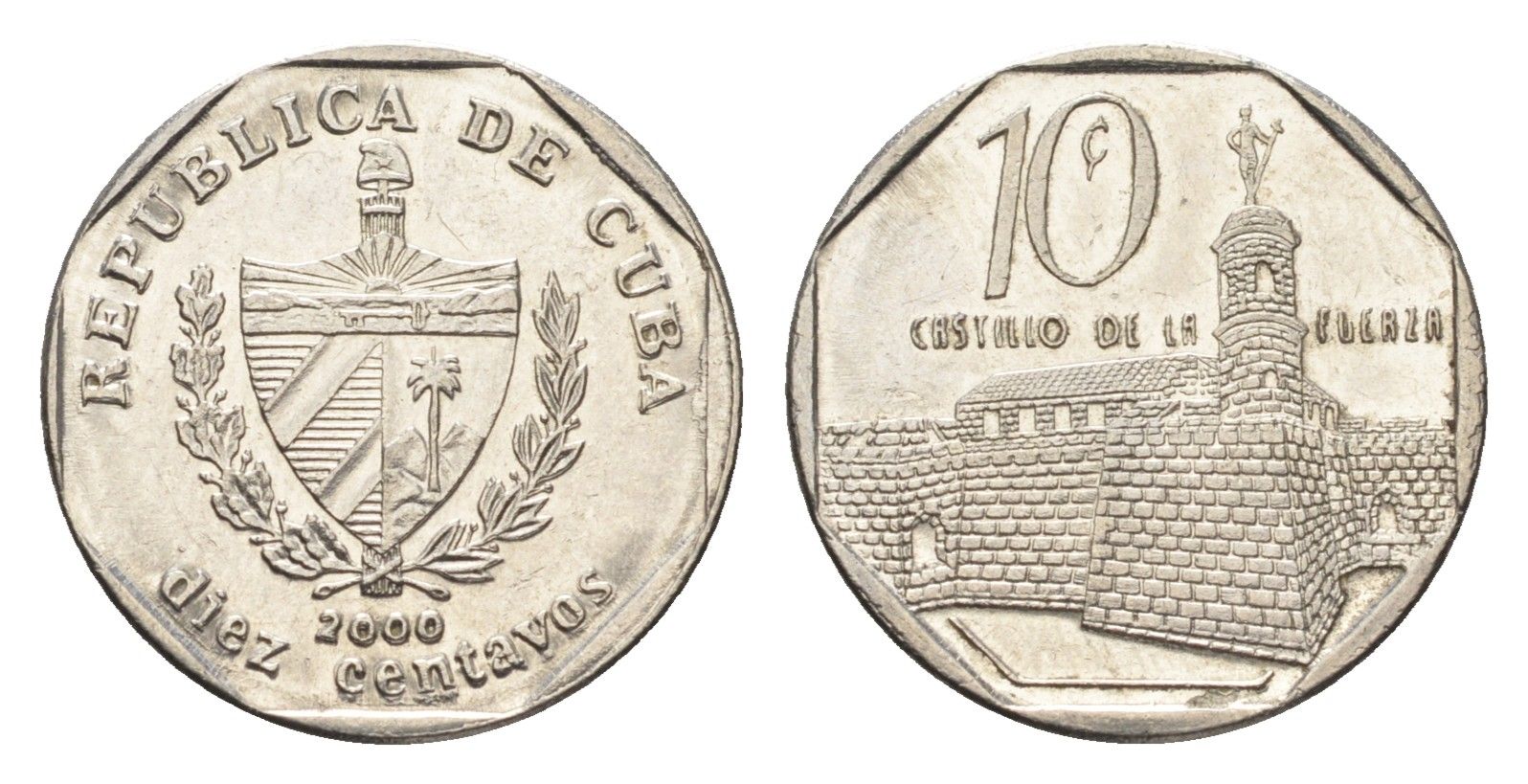 Куба 10 сентаво 2000 форт в Гаване Ла-Фуэрса KM 576 сталь плакированная никелем UNC 4664-738