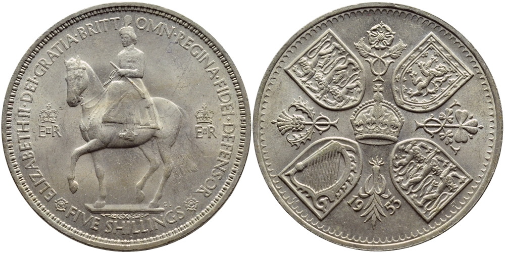 Великобритания 1 крона (5 шиллингов) 1953 коронация королевы Елизаветы, Елизавета II (1952-2022) Елизаветы KM 894, Spink 4136 медно-никель UNC 36-632