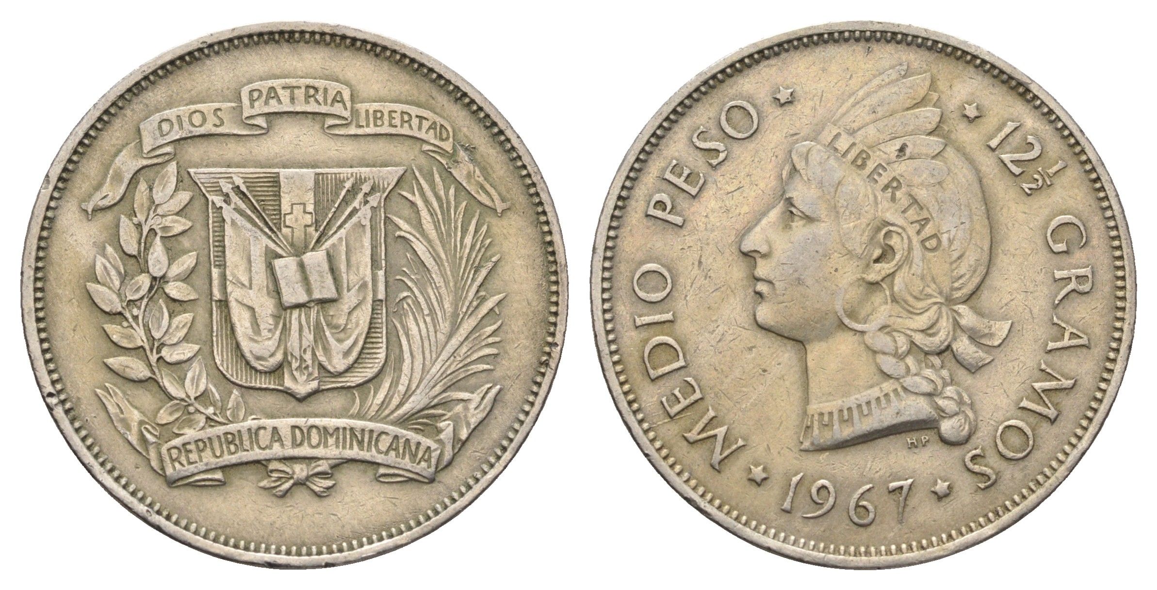Доминиканская Республика (Доминикана) 1/2 песо 1967 KM 21a.1 медно-никель 4661-1116