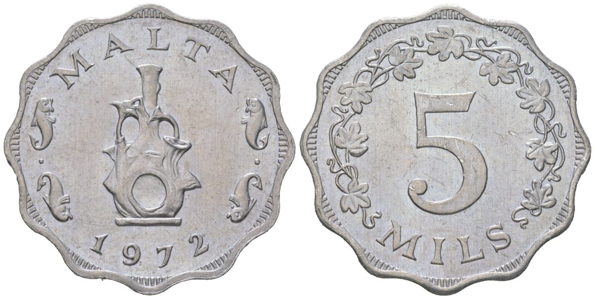 Мальта 5 милей 1972 KM 7 алюминий aUNC 4511-243