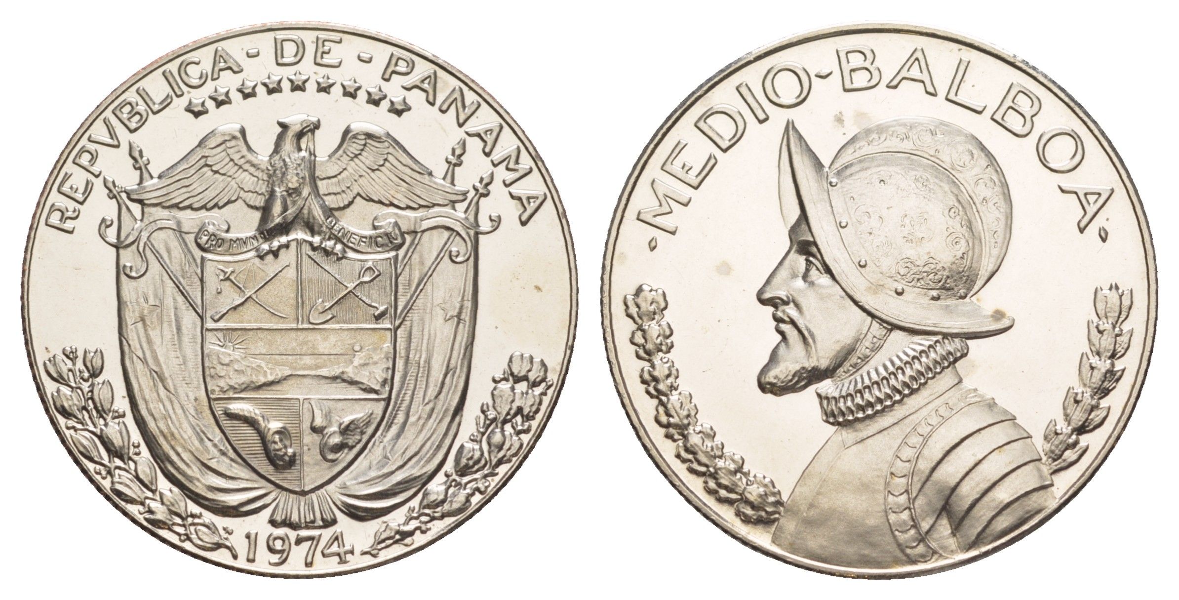 Панама 1/2 бальбоа (50 сентесимо) 1974 тираж 18.000 экземпляров KM 12b медь плакированная медно-никелем PROOF 1522-435
