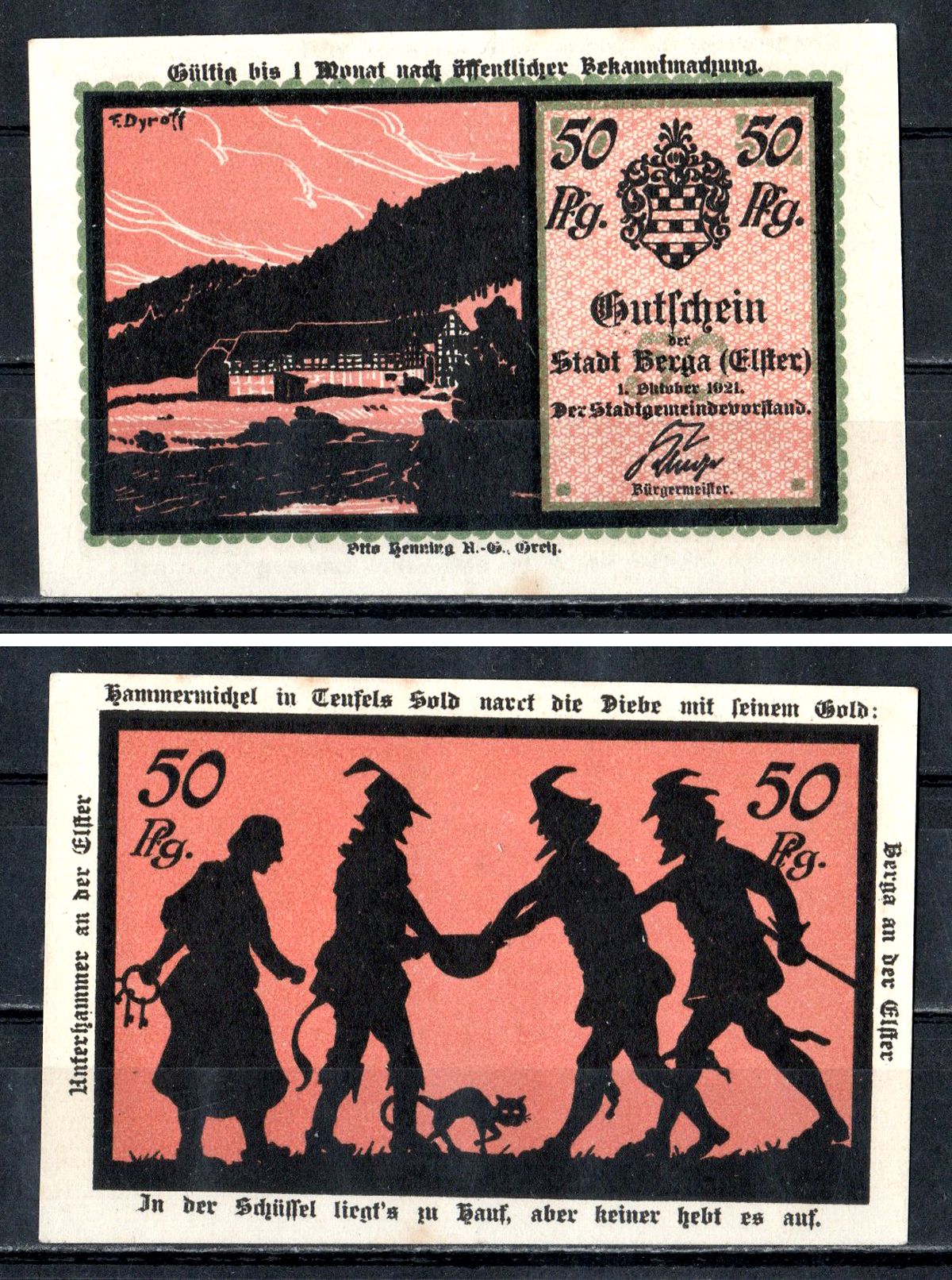 Берга (Тюрингия) 50 пфеннигов 1921 Mehl Grabowski 77.1-2/4 бумага UNC (пресс) 7556-49-1-1