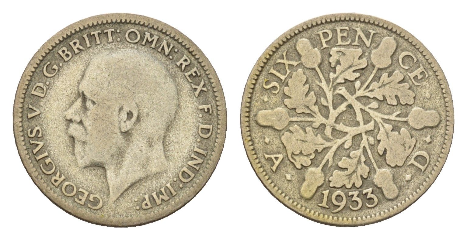 Великобритания 6 пенсов 1933 Георг V (1910-1936) KM 832, Spink 4040 серебро 99-713