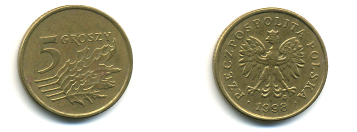 Польша 5 грошей 1998 MW KM 278, Parchimowicz 703e латунь 3999-1125