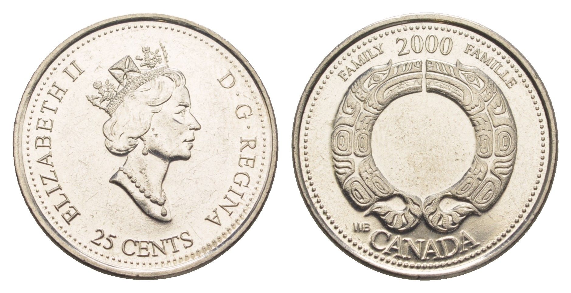 Канада 25 центов 2000 Миллениум - Семья KM 375 сталь плакированная никелем aUNC 4637-924