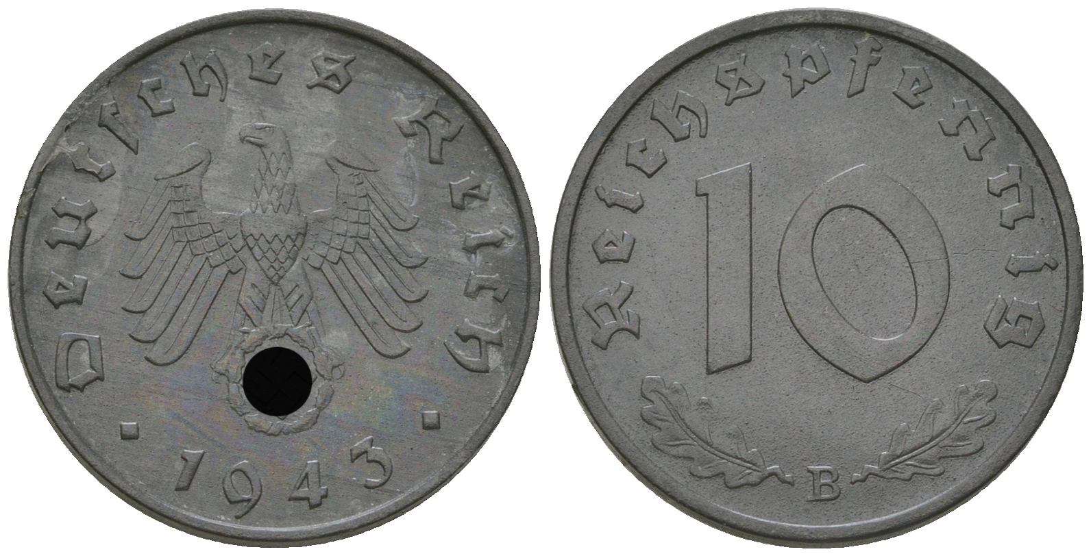 Германия 10 рейхспфеннигов 1943 B KM 101, J. 371 цинк    4589-842