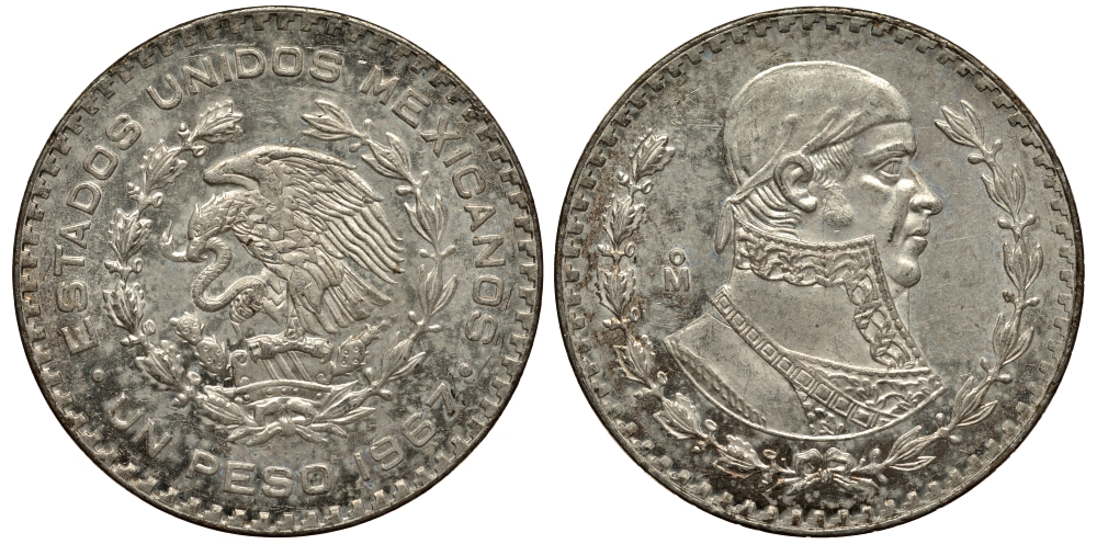 Мексика 1 песо 1967 Хосе Мария Морелос KM 459 серебро 74-1034