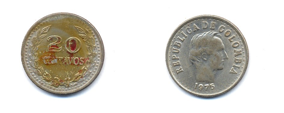 КОЛУМБИЯ 20 СЕНТАВО 1975 KM 246.1 никелированная сталь 76-833
