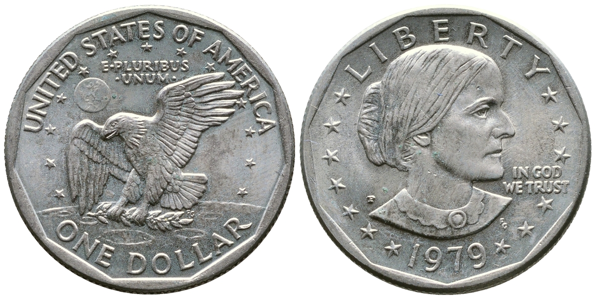 США 1 доллар 1979 Сьюзен Энтони KM 207 медь плакированная медно-никелем 56-212