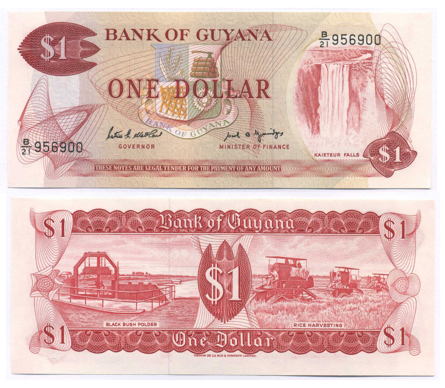 Гайана 1 доллар ND (1966-1992) Patrick Matthews, Carl Greenidge Pick 21 f бумага UNC (пресс) 8588-87-3-1