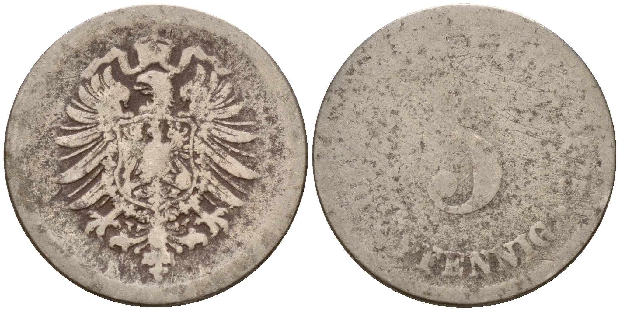 Германия 5 пфеннигов 1875 E J.3  KM 3 медно-никель    4598-968