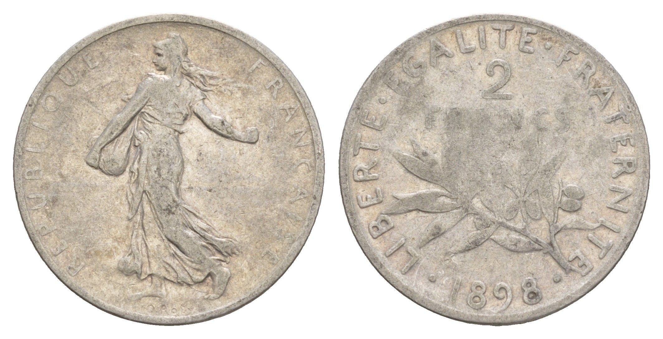 Франция 2 франка 1898 KM 845 серебро 4656-217