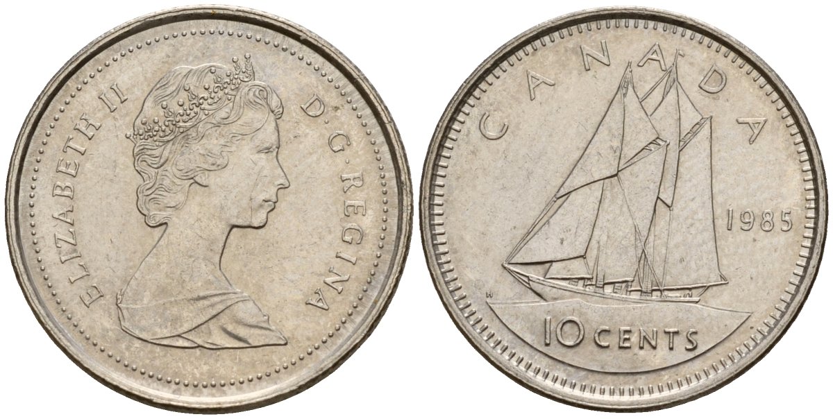 Канада 10 центов 1985 Елизавета II (1953-), парусник KM 77 никель 4189-921