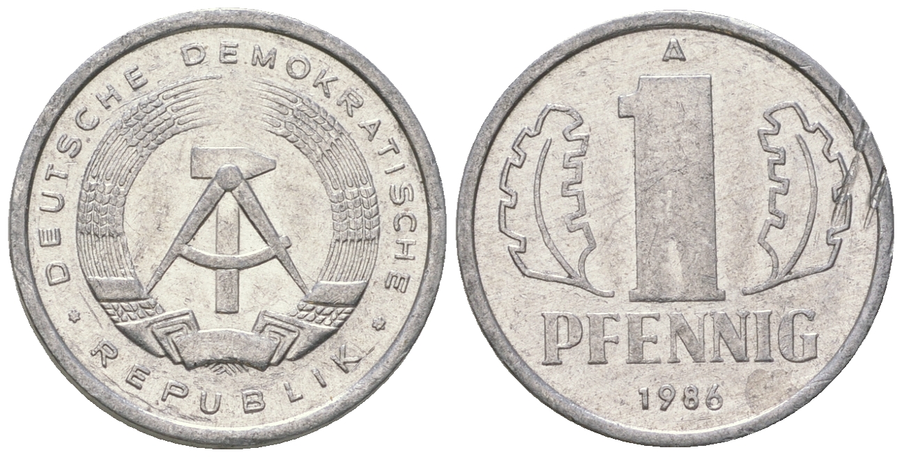 ГДР 1 пфенниг 1986 А KM 8.2 алюминий 4651-145