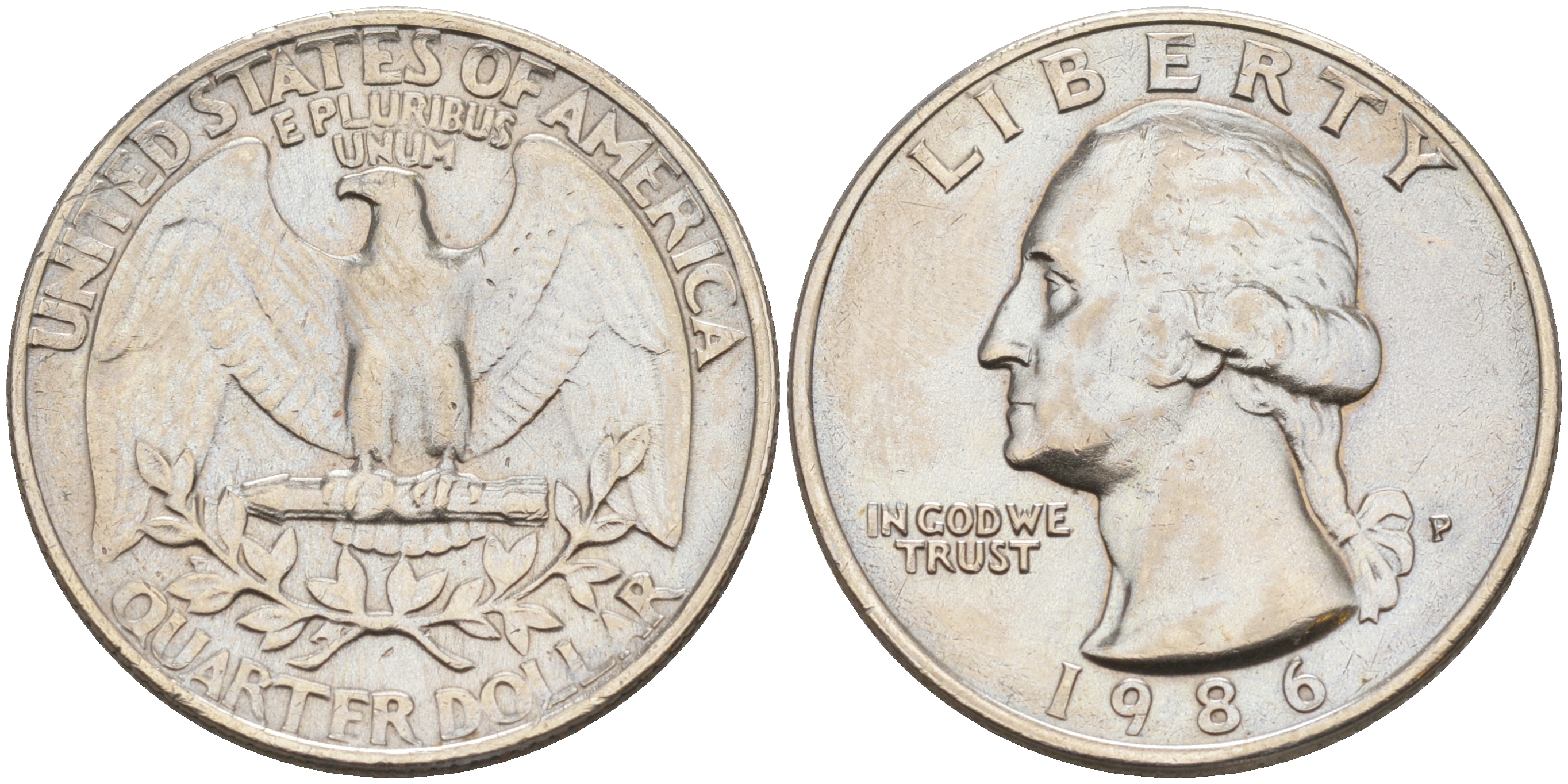 США 25 ЦЕНТОВ = КВОТЕР 1986 P, ВАШИНГТОН KM А164a медь плакированная медно-никелем 190-345