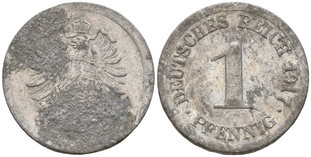 Германия 1 пфенниг 1917 A KM 24, J. 300, Weege 2 алюминий 4151-1218