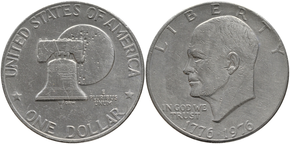 США 1 доллар 1976 200 лет независимости, Президент Эйзенхауэр, колокол KM 206 медь плакированная медно-никелем 118-722