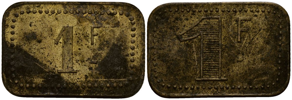 Франция 1 франк ND ресторанный жетон латунь 4166-236