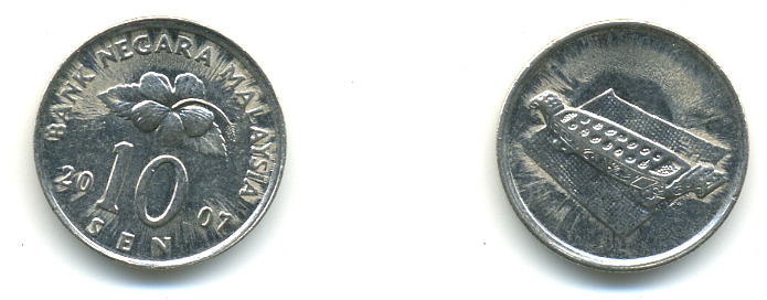 Малайзия 10 сенов 2007 цветок KM 51 медно-никель 3999-614