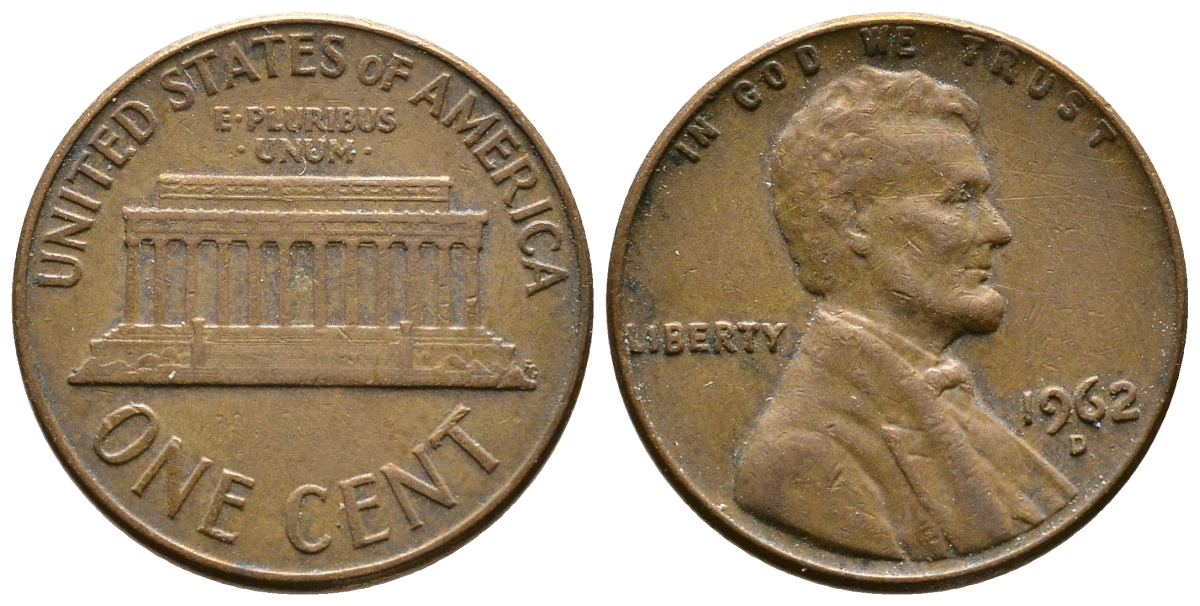 США 1 ЦЕНТ 1962 D, ЛИНКОЛЬН KM 201 медь цинк 93-1227