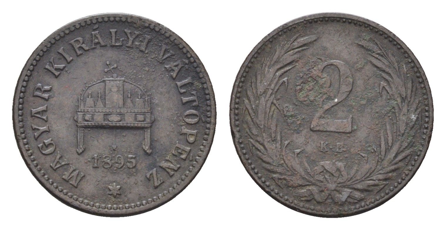 Венгрия 2 филлера 1895 KB, Франц Иосиф I (1848-1916) KM 481 бронза 4664-822