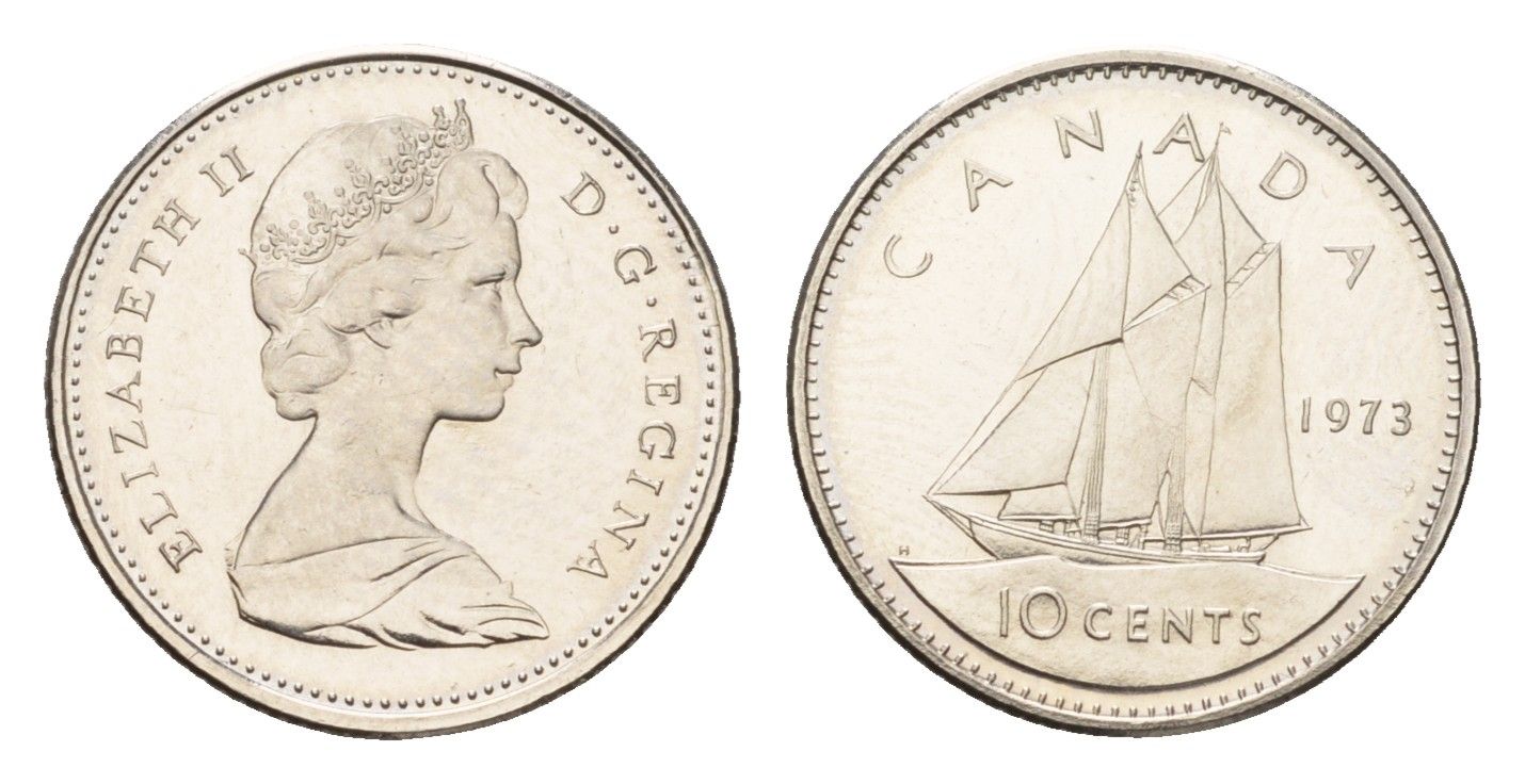 Канада 10 центов 1973 Елизавета II (1952-2022), парусник KM 77 никель PROOF-LIKE (BU) 633-815