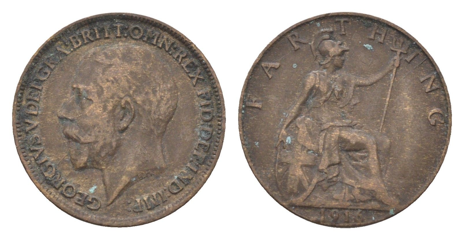 Великобритания 1 фартинг 1916 Георг V (1910-1936) KM 808.1, Spink 4059 бронза 4664-243