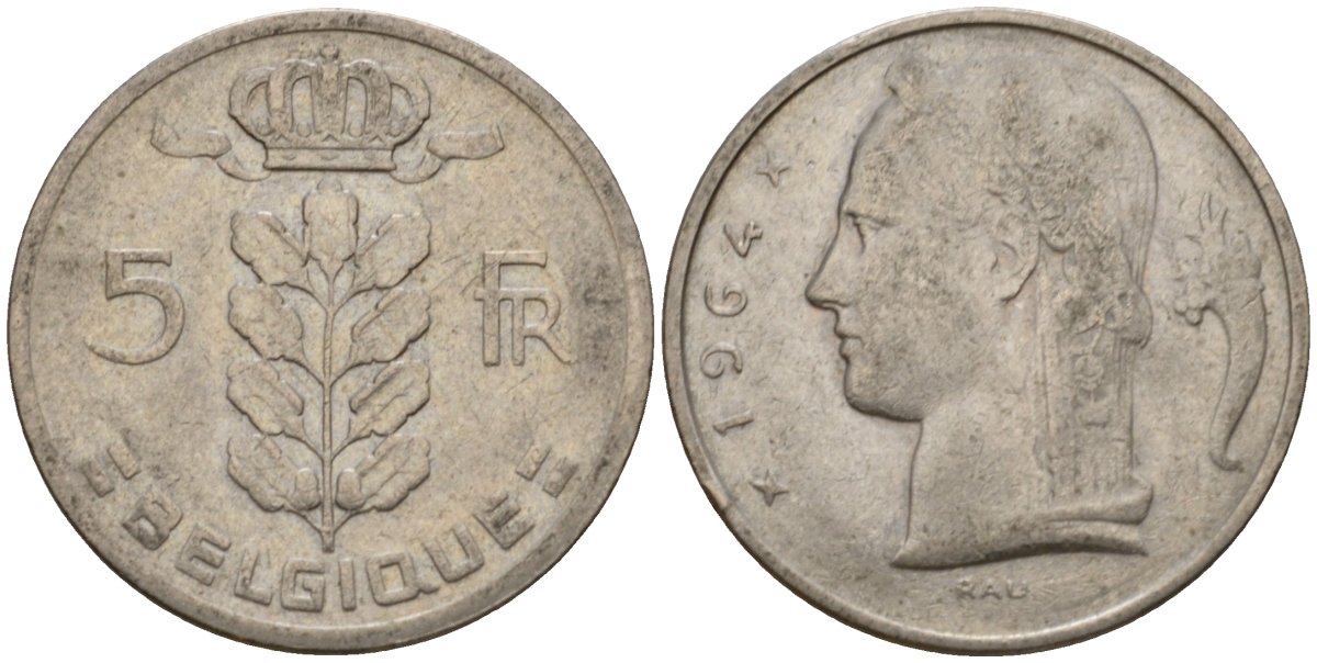 Бельгия 5 франков 1964 Belgique, Бодуэн I (1951-1993) KM 134 медно-никель 4397-121
