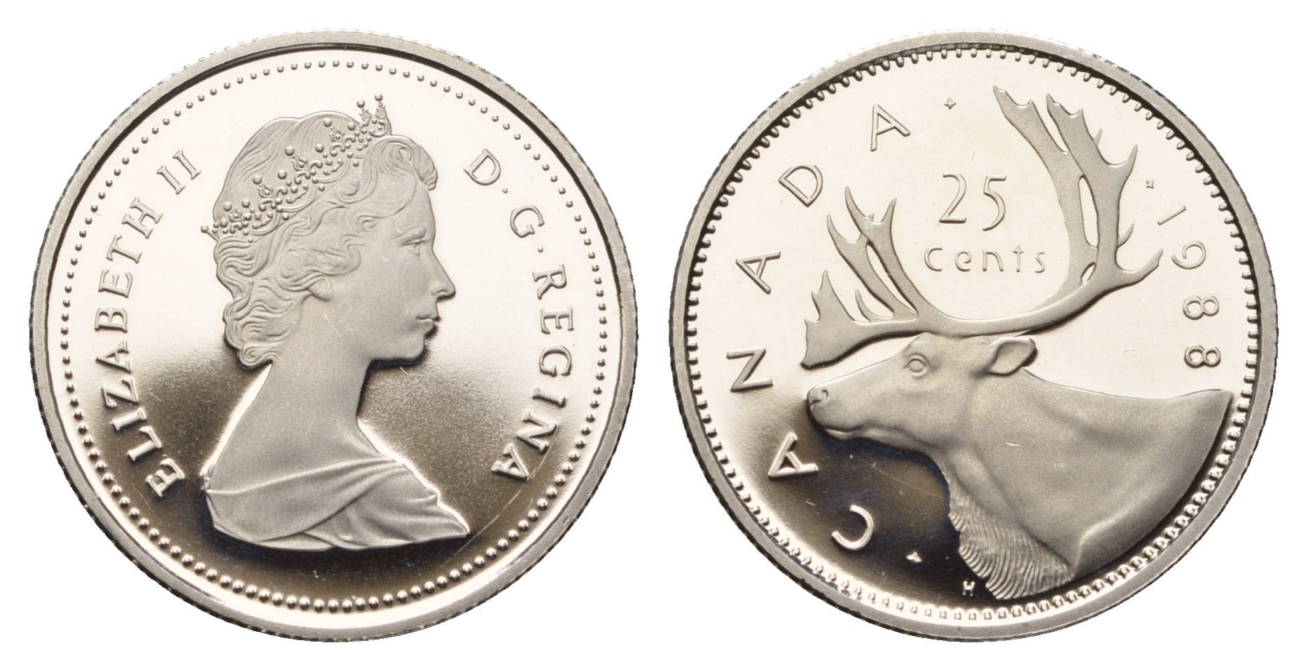 Канада 25 центов 1988 Елизавета II (1952-2022), олень KM 74 никель PROOF 413-4333