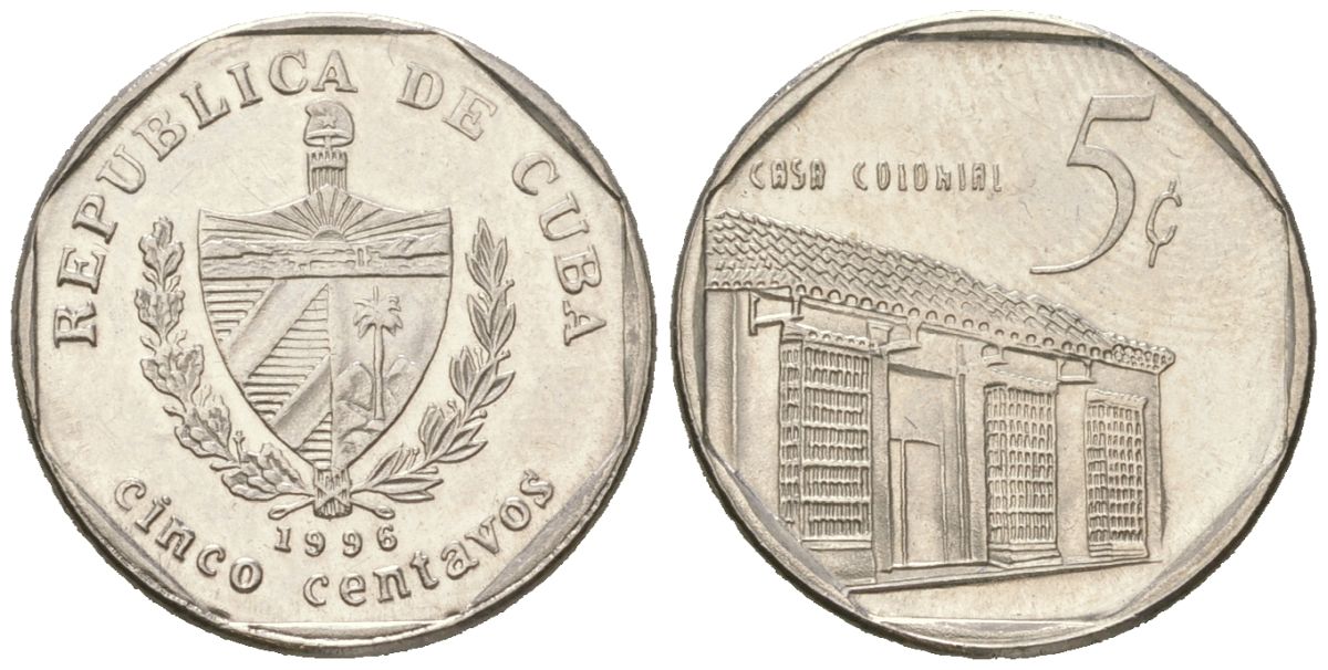 Куба 5 сентаво 1996 Casa colonire KM 575.2 сталь плакированная никелем aUNC 4611-658