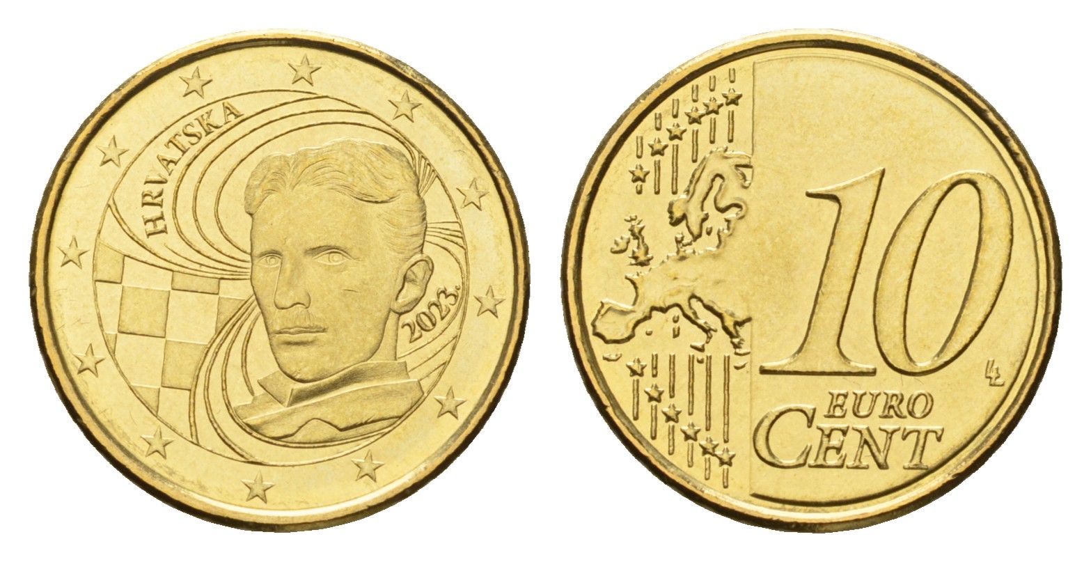 Хорватия 10 евроцентов 2023 Никола Тесла KM 138 нордик UNC 4174-1013