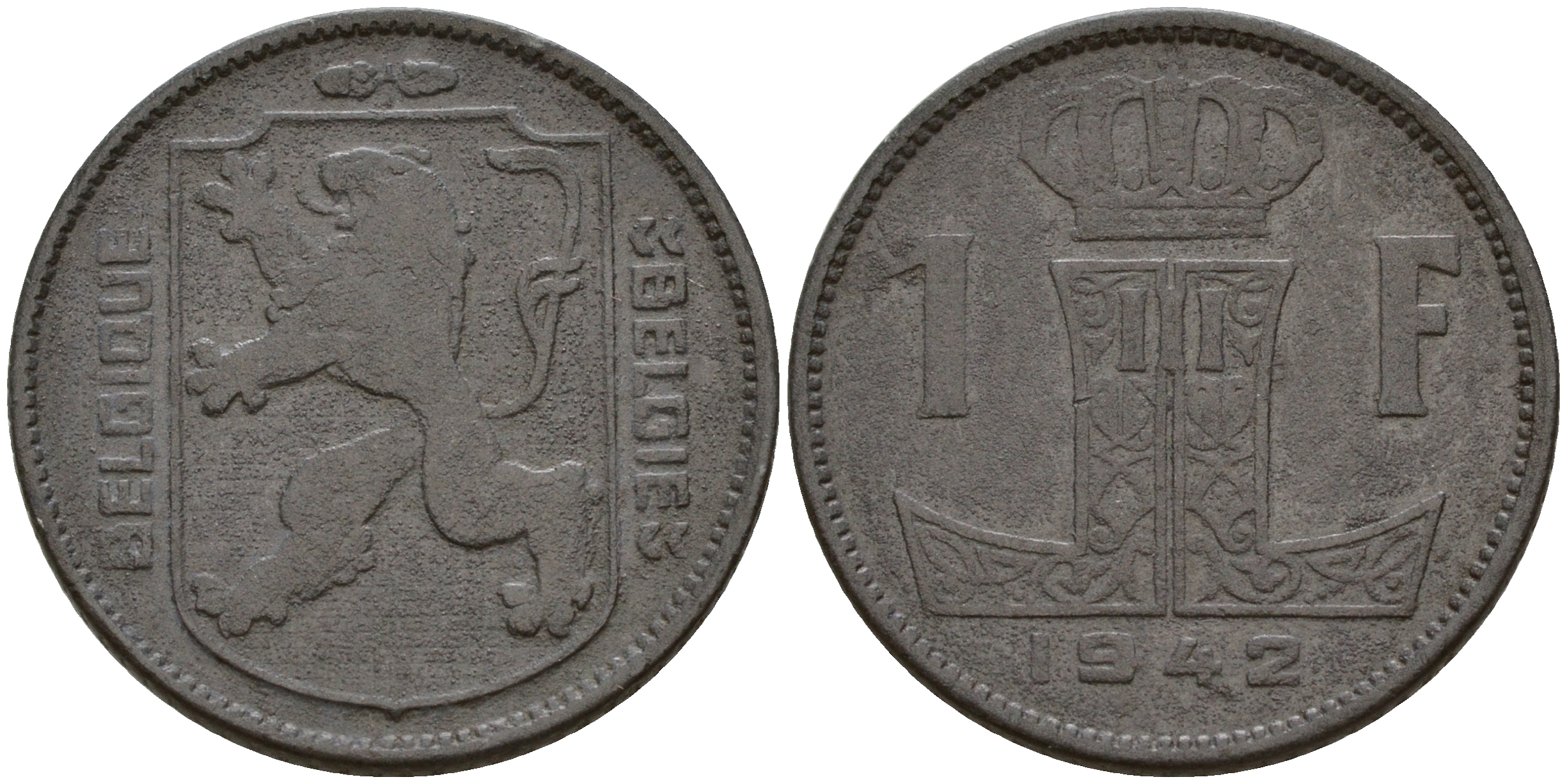 Бельгия 1 франк 1942 Belgique-Belgie KM 127 цинк    4161-1222