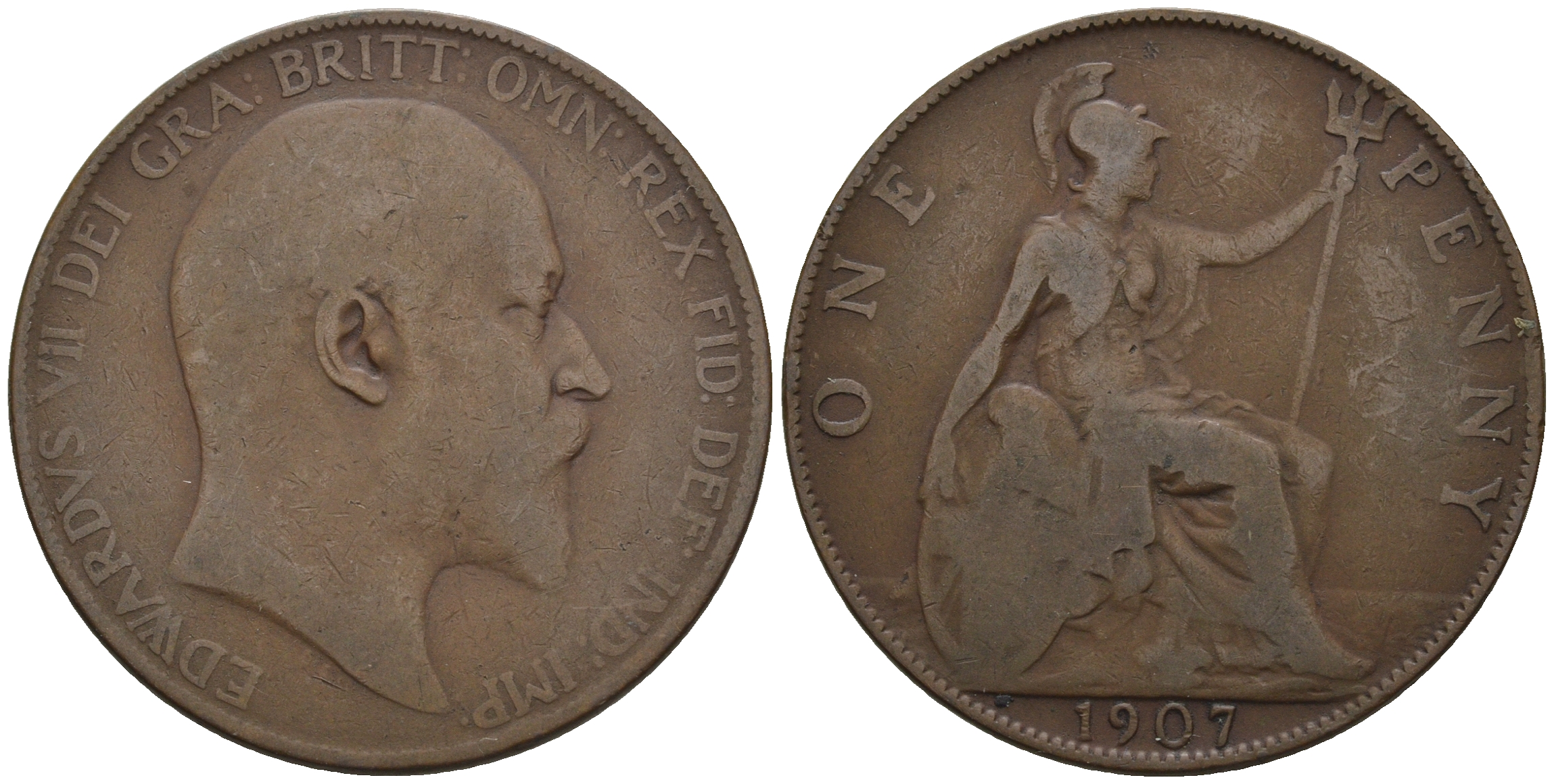 Великобритания 1 пенни 1907 Эдуард VII (1901-1910) KM 794.2, Spink 3990 бронза 4607-1144