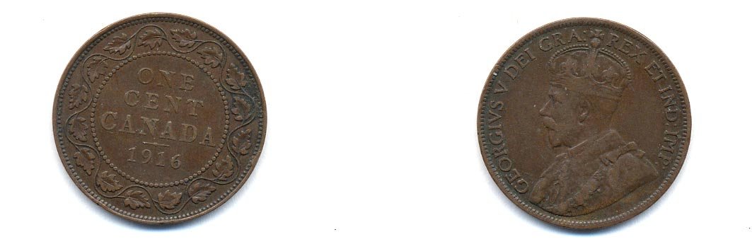 Канада 1 цент 1916 Георг V (1910-1936), большой формат KM 21 бронза 4379-1025