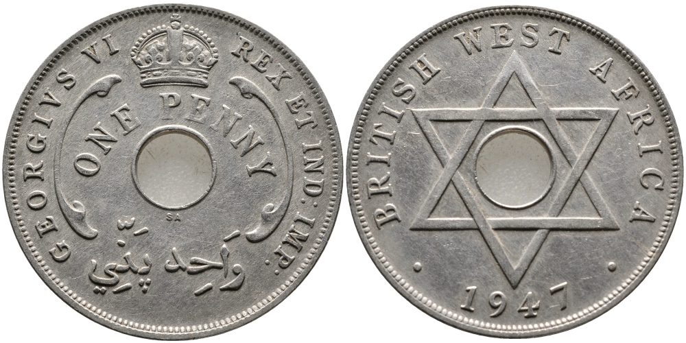 Британская Западная Африка 1 пенни 1947 Георг VI (1937-1952) KM 19 медно-никель 1523-513