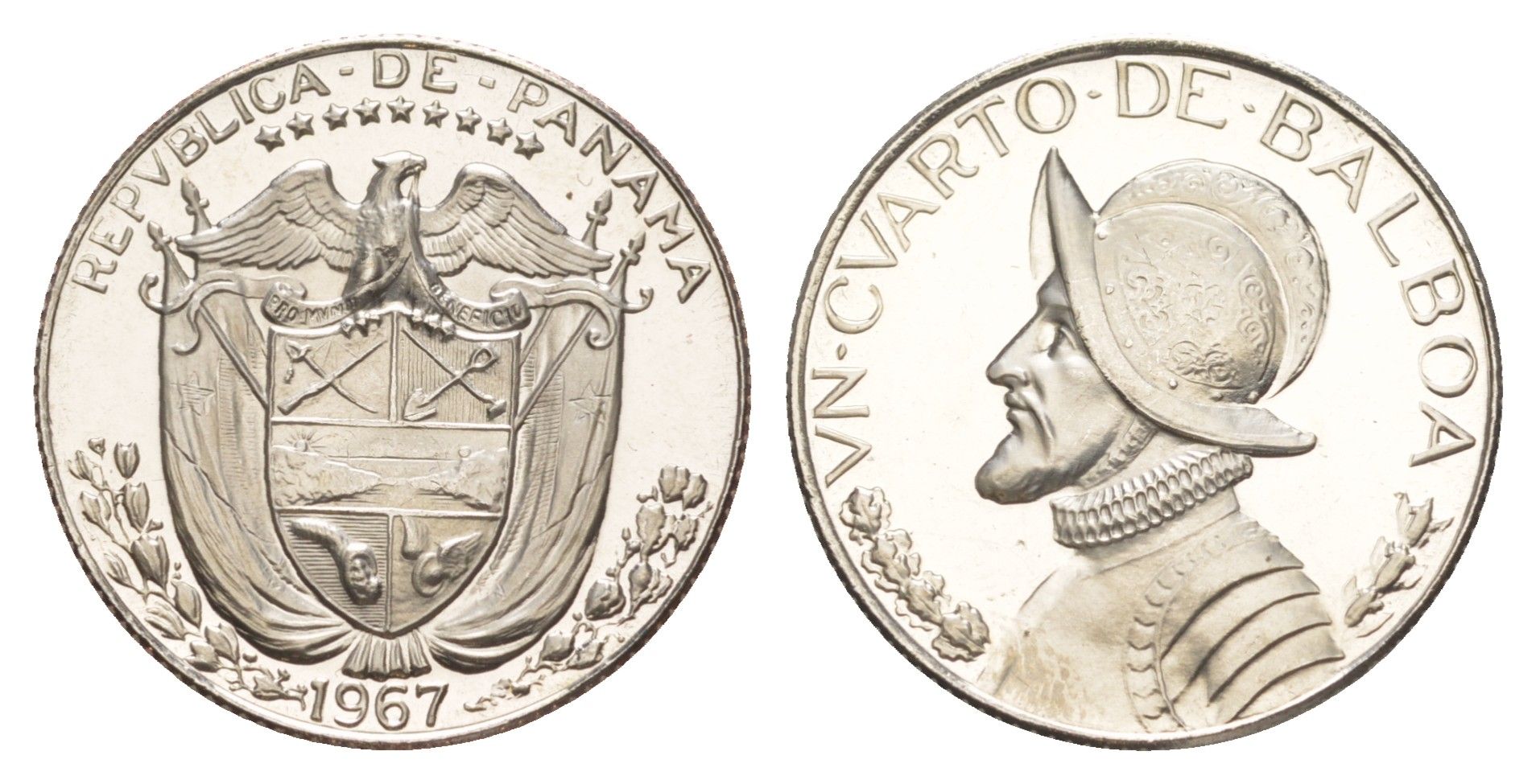 Панама 1/4 бальбоа (25 сентесимо) 1967 тираж 12.701 экземпляров KM 11.2a медь плакированная медно-никелем PROOF 1522-244