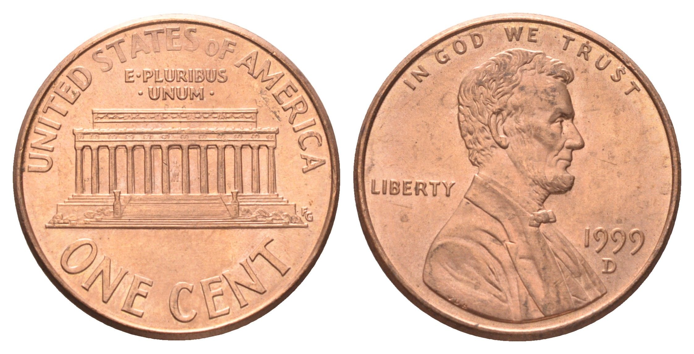 США 1 цент 1999 D, Авраам Линкольн KM 201b цинк плакированный медью UNC 4668-943