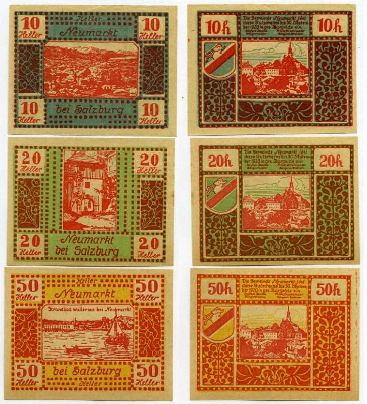 Зальцбург, Австрия набор из 3 банкнот 10, 20, 50 геллеров 1920 30 сентября 1920, нотгельд    бумага  UNC (пресс) 7555-28-1-2