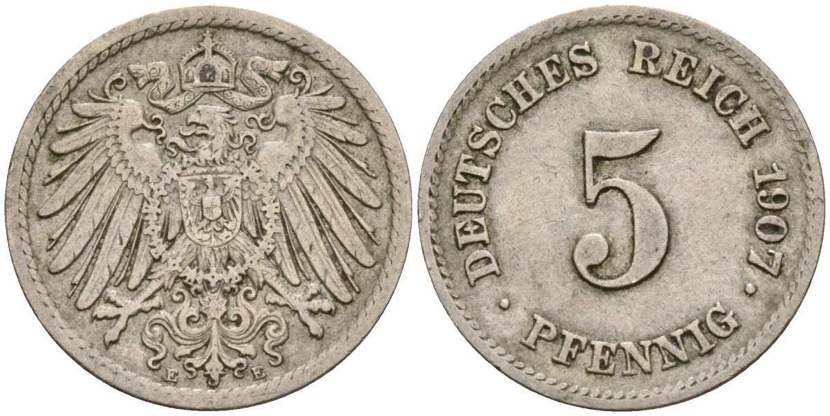Германия 5 пфеннигов 1907 E KM 11 медно-никель 4588-1226